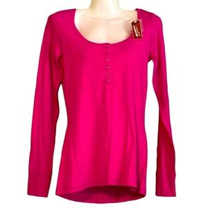 ⭐️ Arizona NWT pink bling long sleeve scoop neck Henley tee women size M